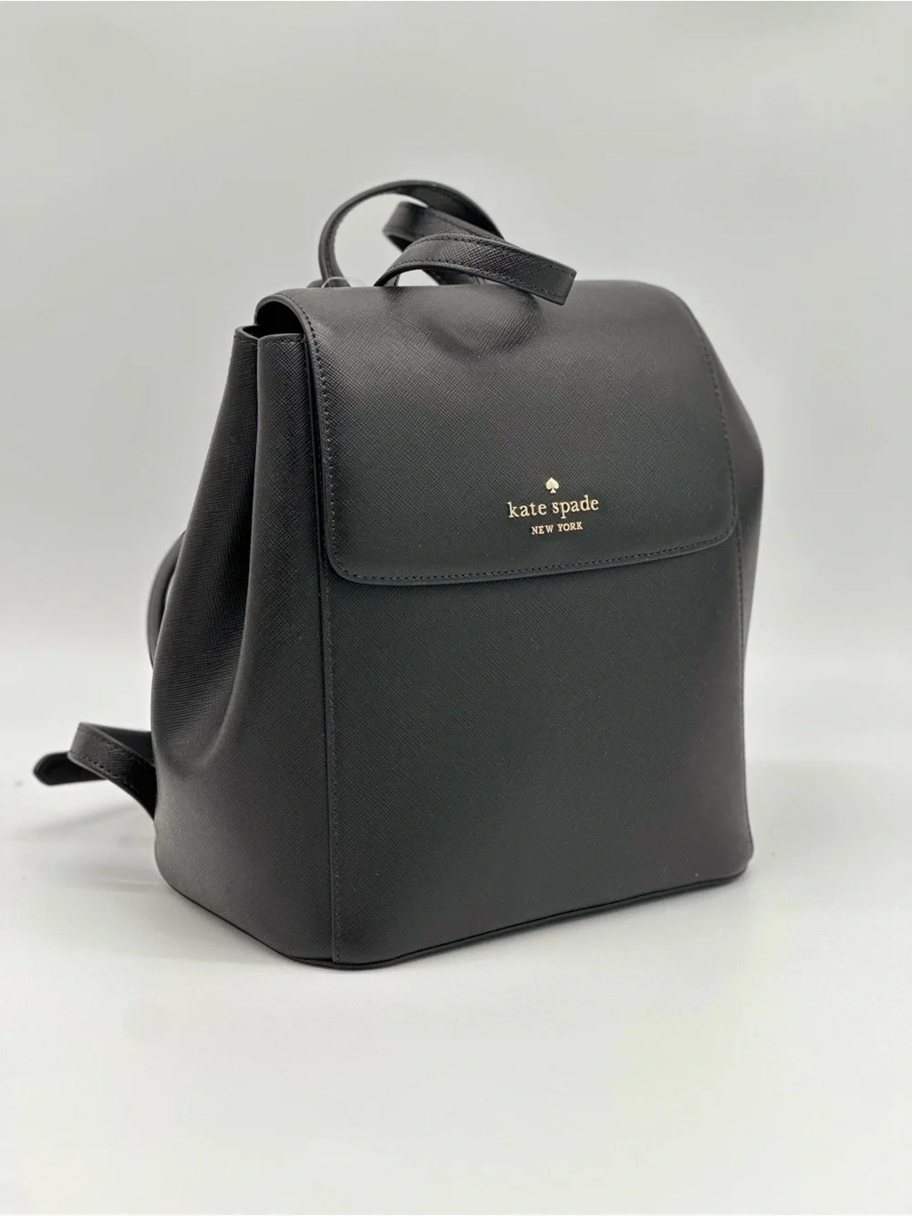 kate spade Black Saffiano Leather Flap Backpack